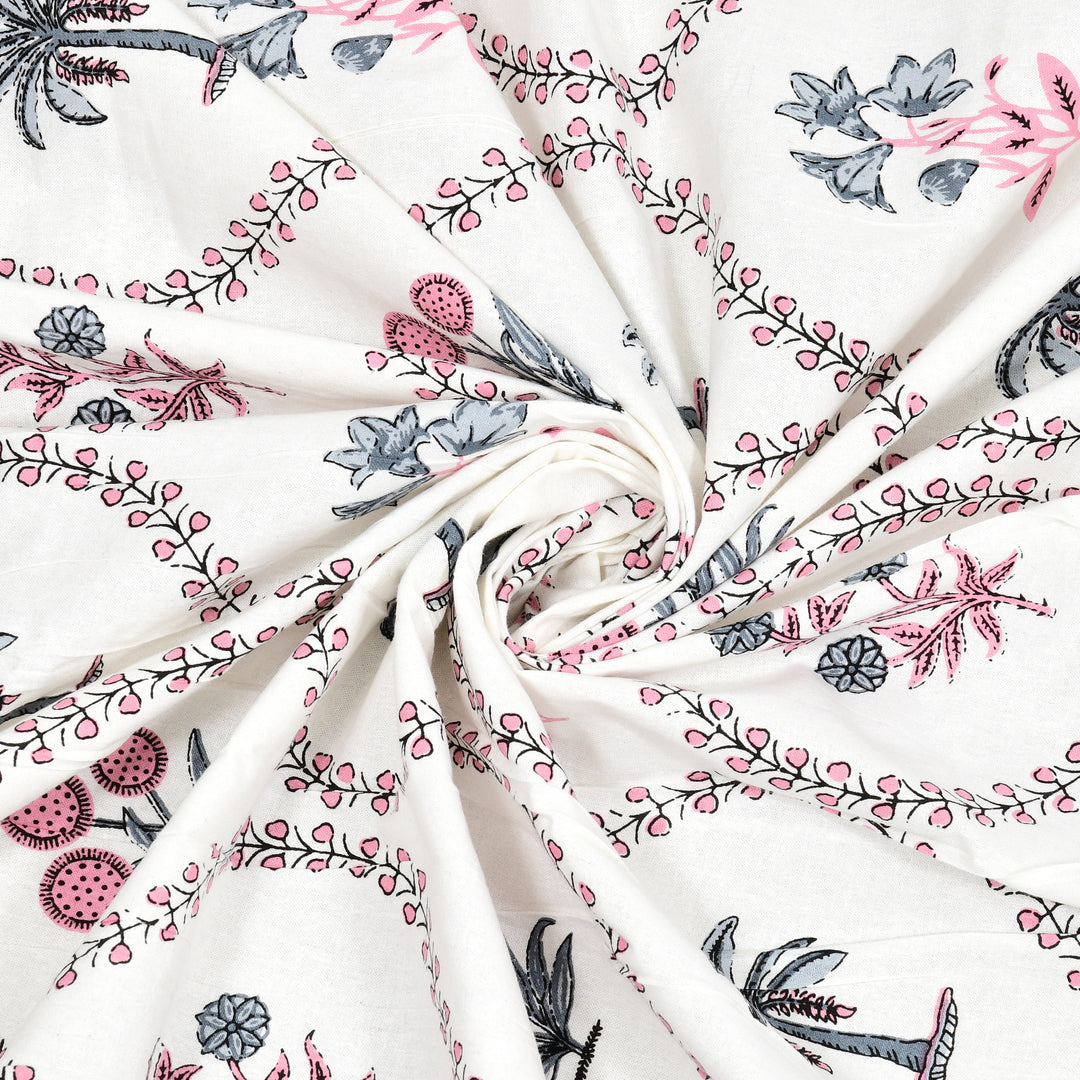 Gul Aangan Pure Cotton King Size Bedsheet – 95 x 108 inch | 186 TC White