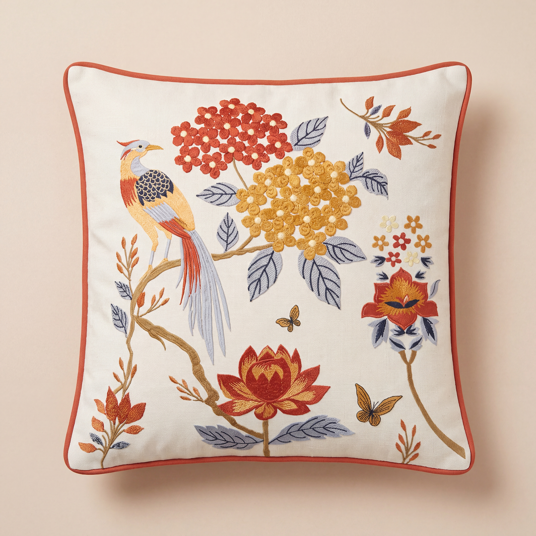 Embroidered Peacock Garden Cushion Cover 1
