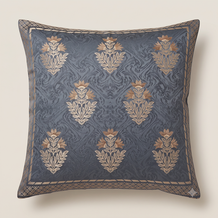 Regal Motif Jacquard Cushion Cover - Blue