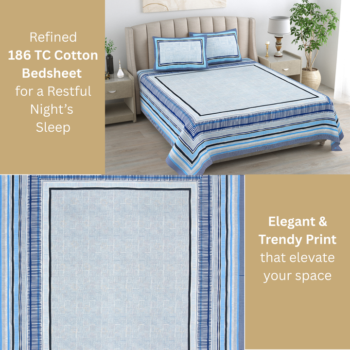 Neel Dhara Pure Cotton King Size Bedsheet – 95 x 108 inch | 186 TC Navy Blue
