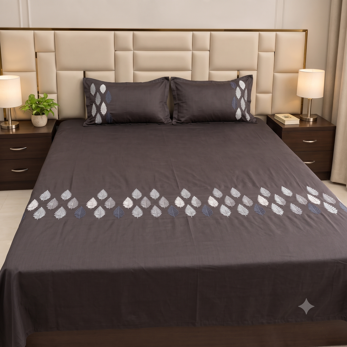 Heritage Weave Cotton Embroidered Bedsheet Black 2