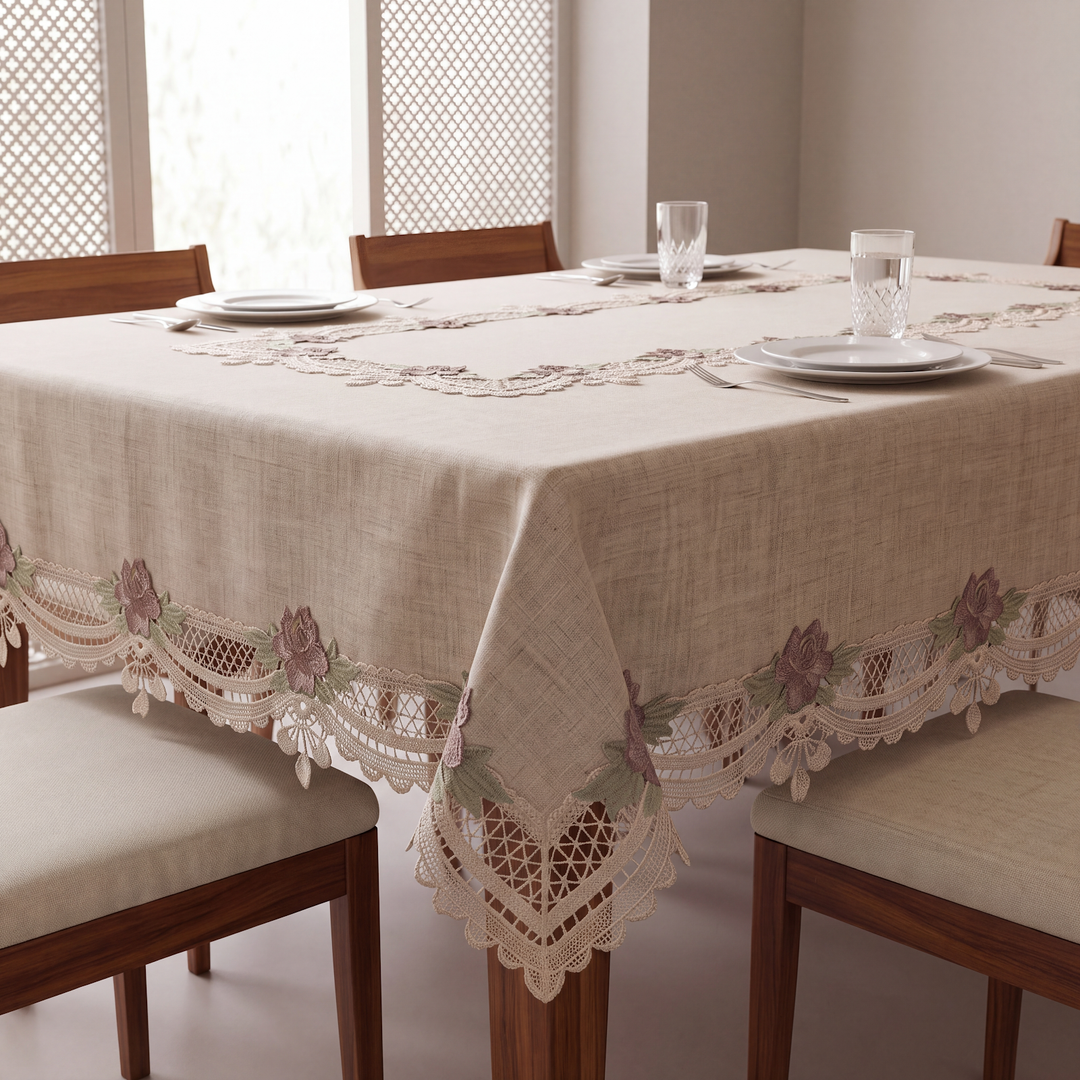 Floral Rose Lace Embroidered Table Cover 1
