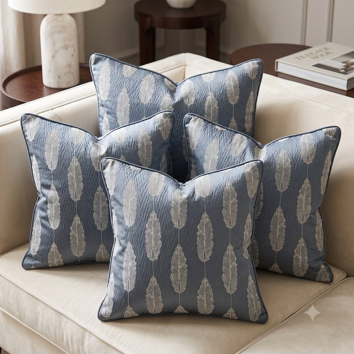 Blue Feather Satin Cushion Cover - 3