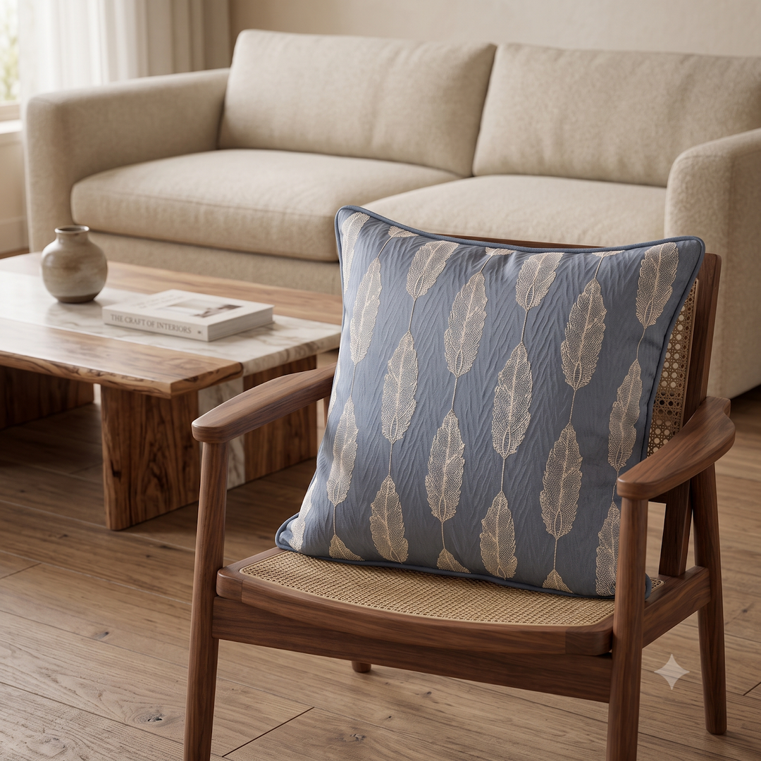 Blue Feather Satin Cushion Cover - 4