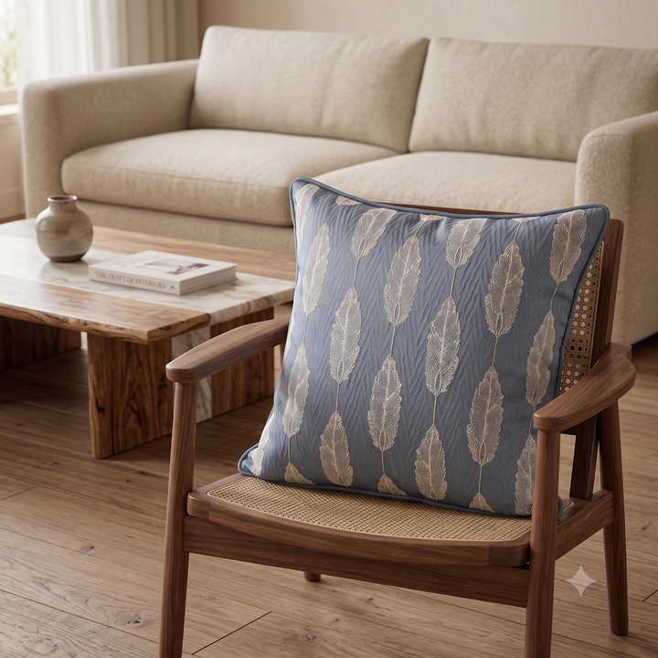 Blue Feather Satin Cushion Cover - 4
