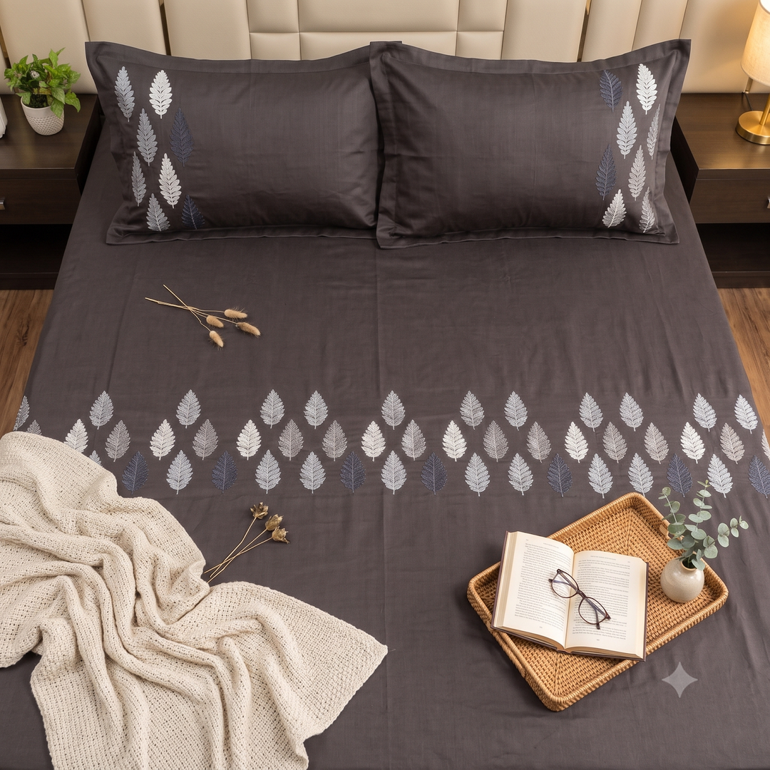 Heritage Weave Cotton Embroidered Bedsheet Black 4