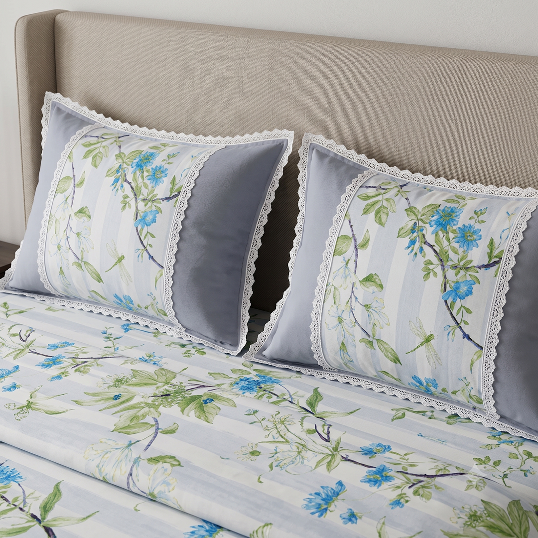 Rose and Petals Cotton King Bedsheet - Grey