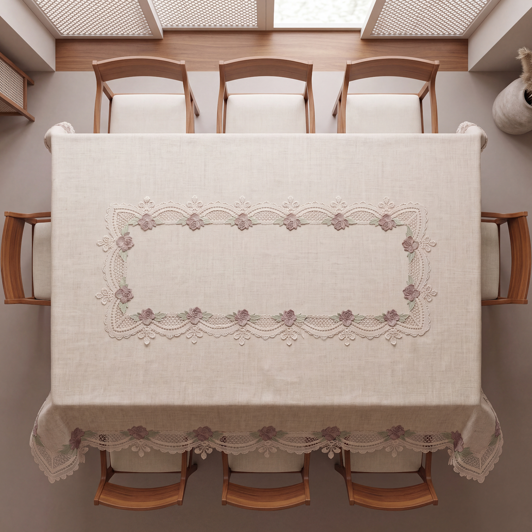 Floral Rose Lace Embroidered Table Cover 4