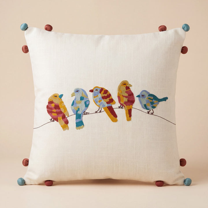 Embroidered Birds Cushion Cover 1