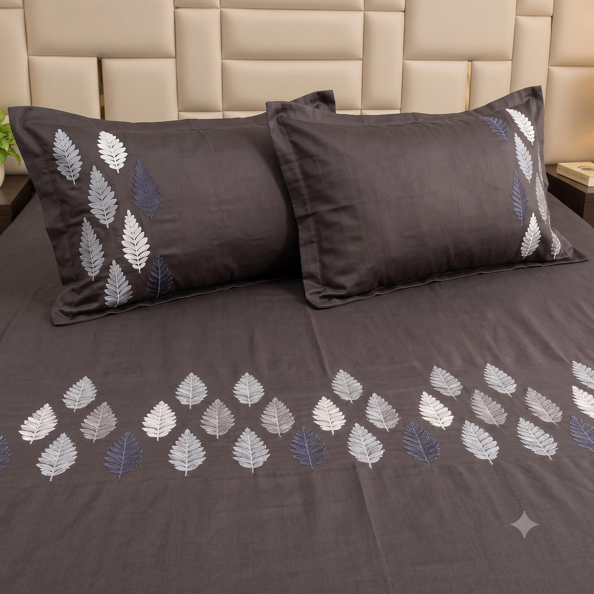 Heritage Weave Cotton Embroidered Bedsheet Black 1