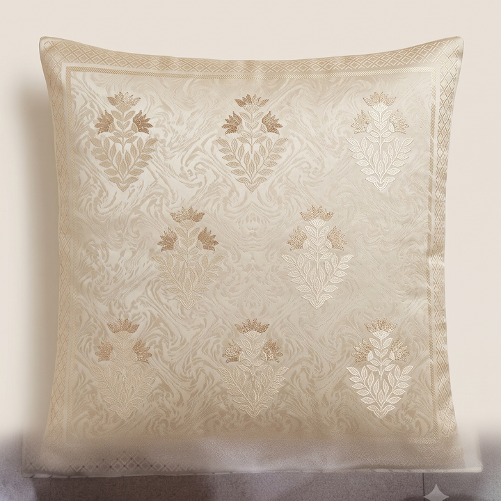 Regal Motif Jacquard Cushion Cover - Cream
