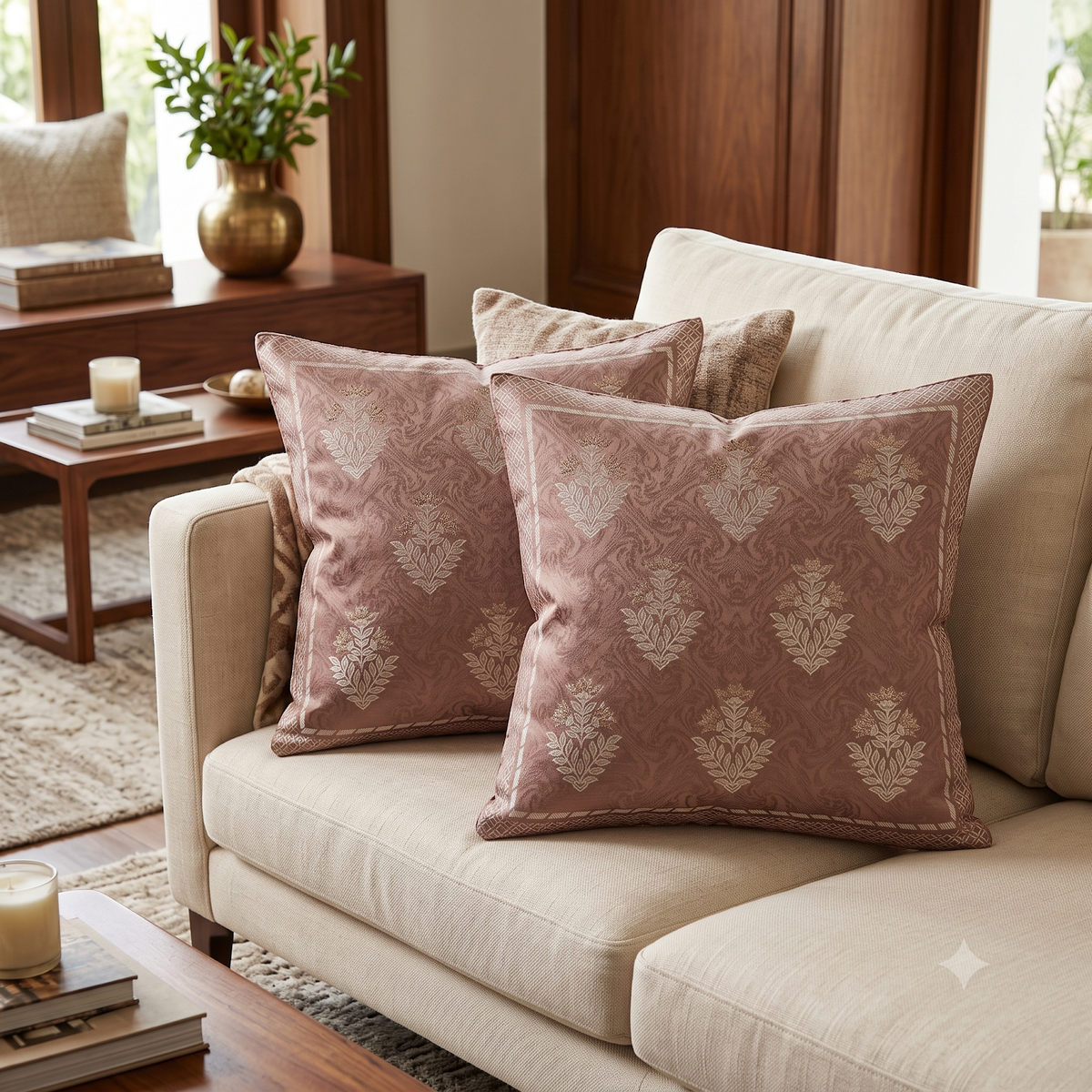 Regal Motif Jacquard Cushion Cover - Brown