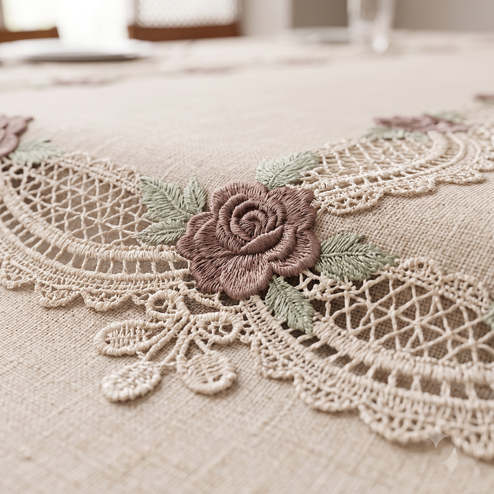 Floral Rose Lace Embroidered Table Cover 3