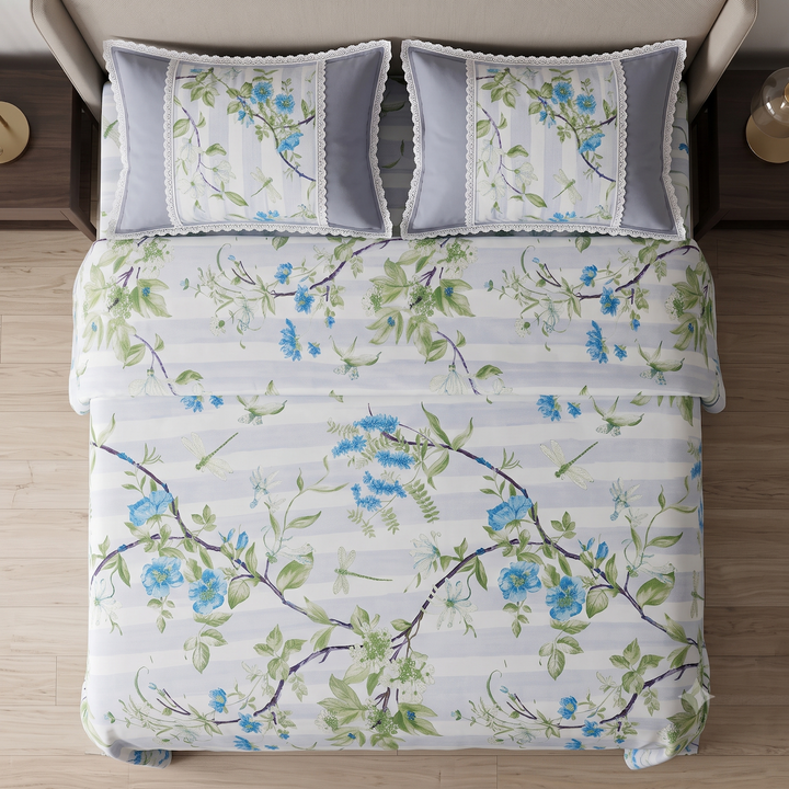 Rose and Petals Cotton King Bedsheet - Grey