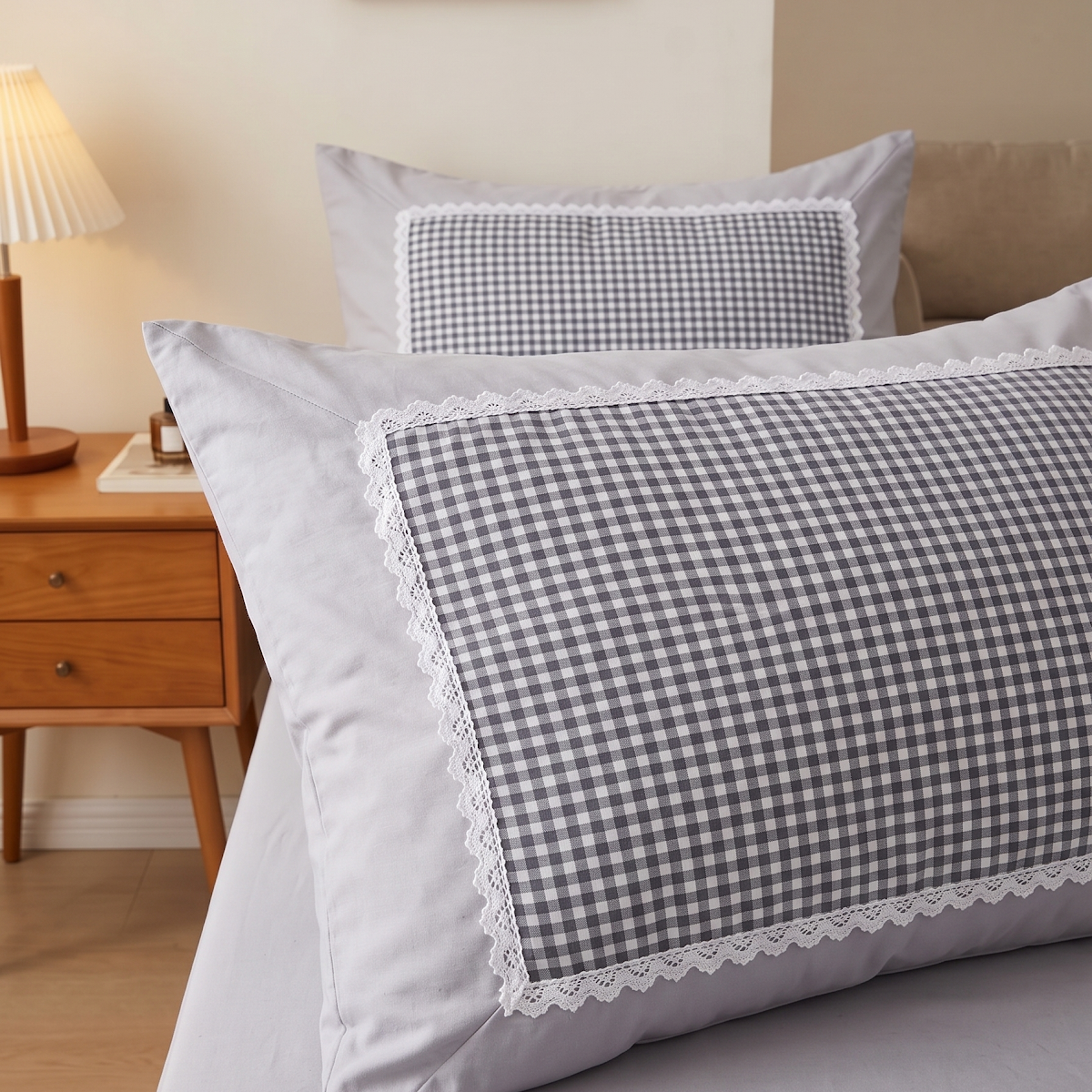 Grace & Lace Check King Size Bedsheet - Grey