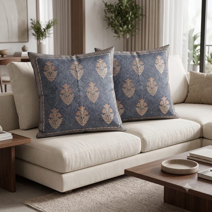 Regal Motif Jacquard Cushion Cover - Blue
