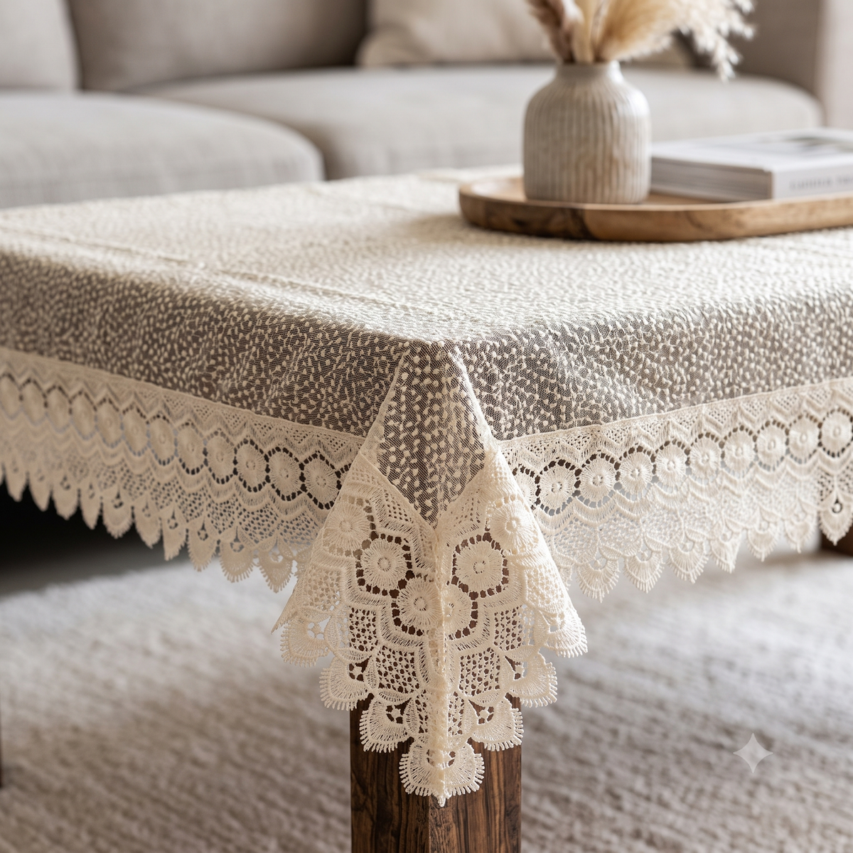 Bindi Dot Embroidered Tissue Table Cover - Cream