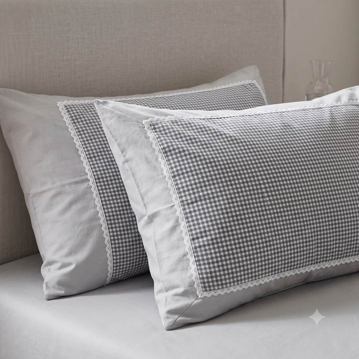 Grace &amp; Lace Check King Size Bedsheet - Grey