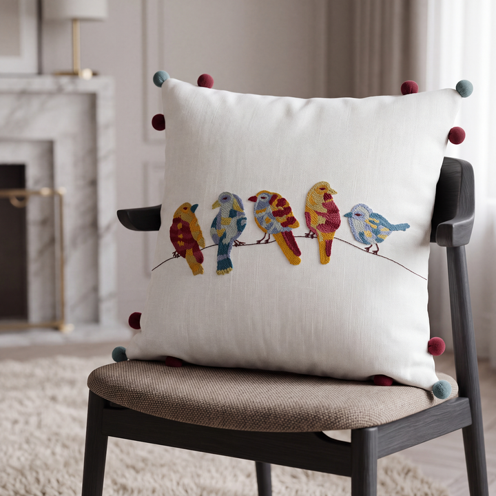 Embroidered Birds Cushion Cover 2