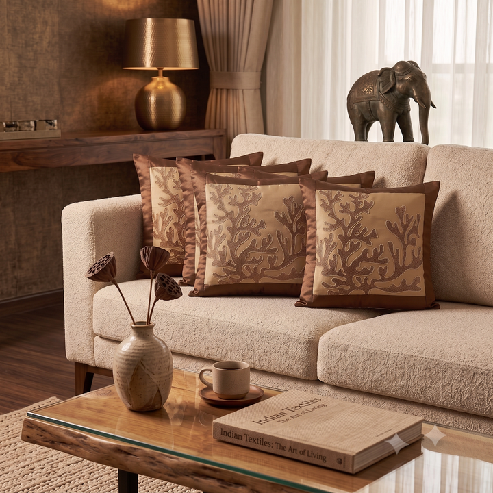 Saanvi Satin Golden Brown Cushion Cover - 3