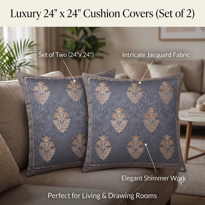 Regal Motif Jacquard Cushion Cover - Blue