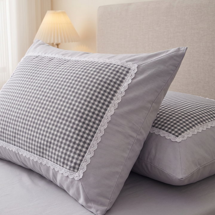 Grace &amp; Lace Check King Size Bedsheet - Grey