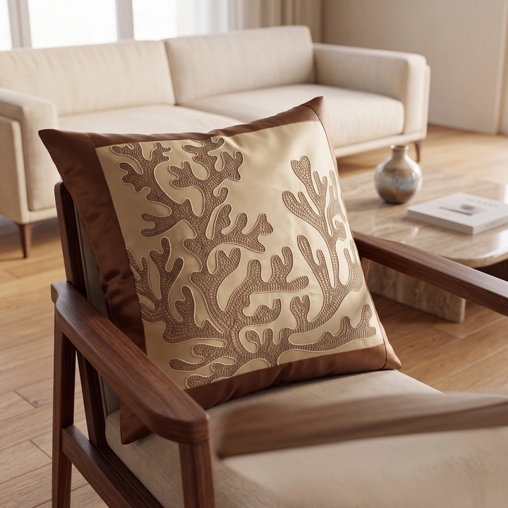 Saanvi Satin Golden Brown Cushion Cover - 2