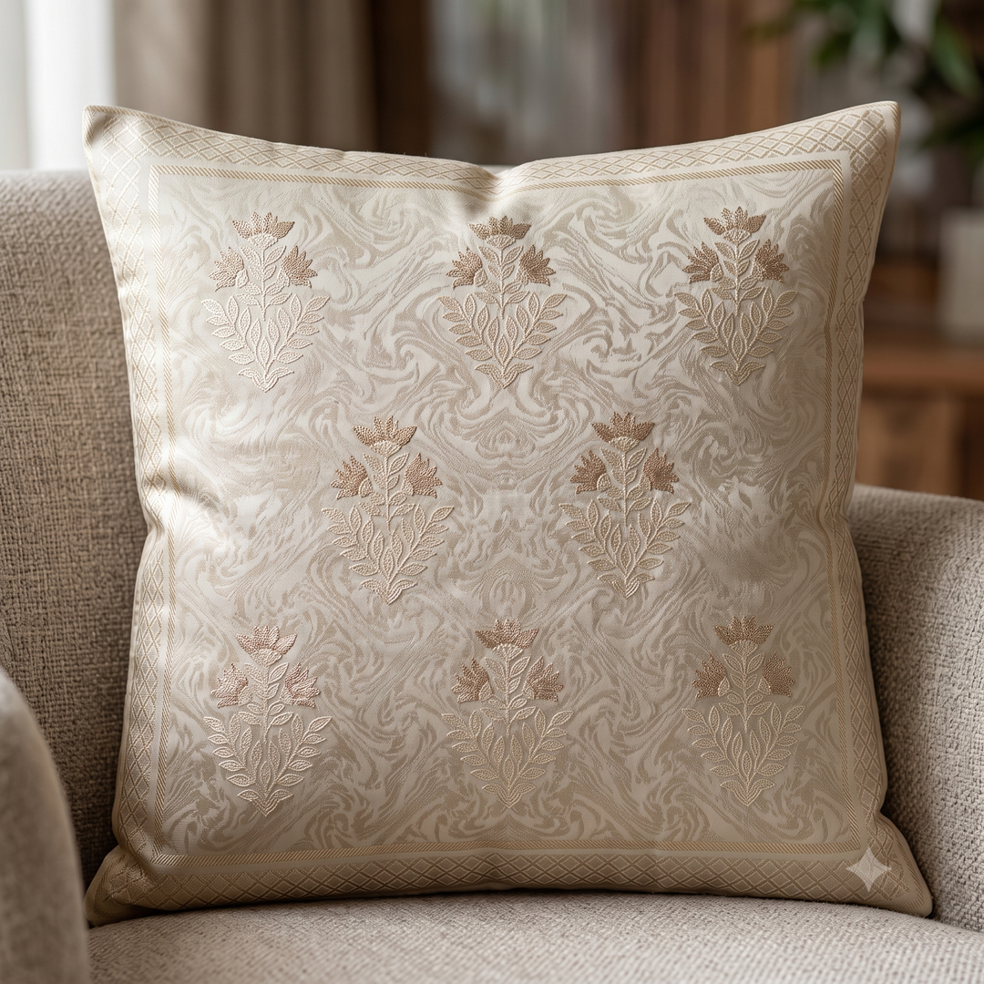 Regal Motif Jacquard Cushion Cover - Cream