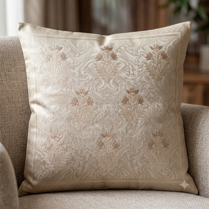 Regal Motif Jacquard Cushion Cover - Cream