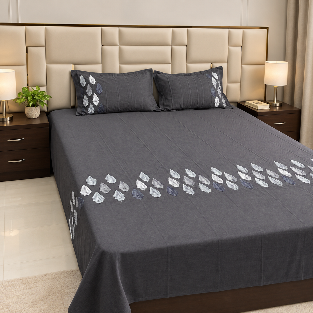 Heritage Weave Cotton Embroidered Bedsheet Black 5