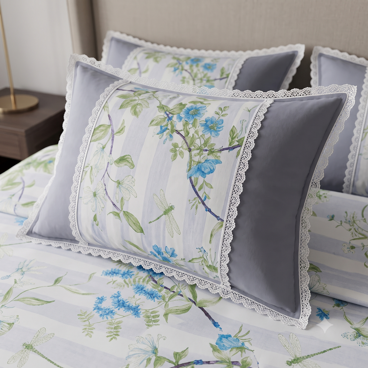 Rose and Petals Cotton King Bedsheet - Grey