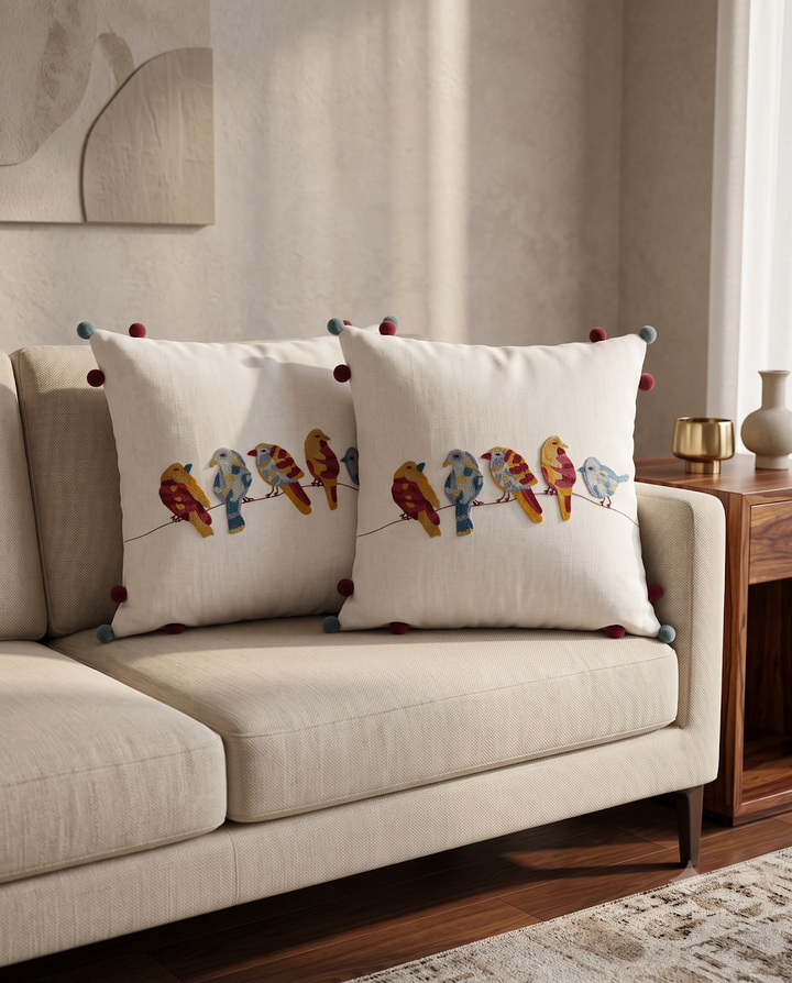 Embroidered Birds Cushion Cover 3