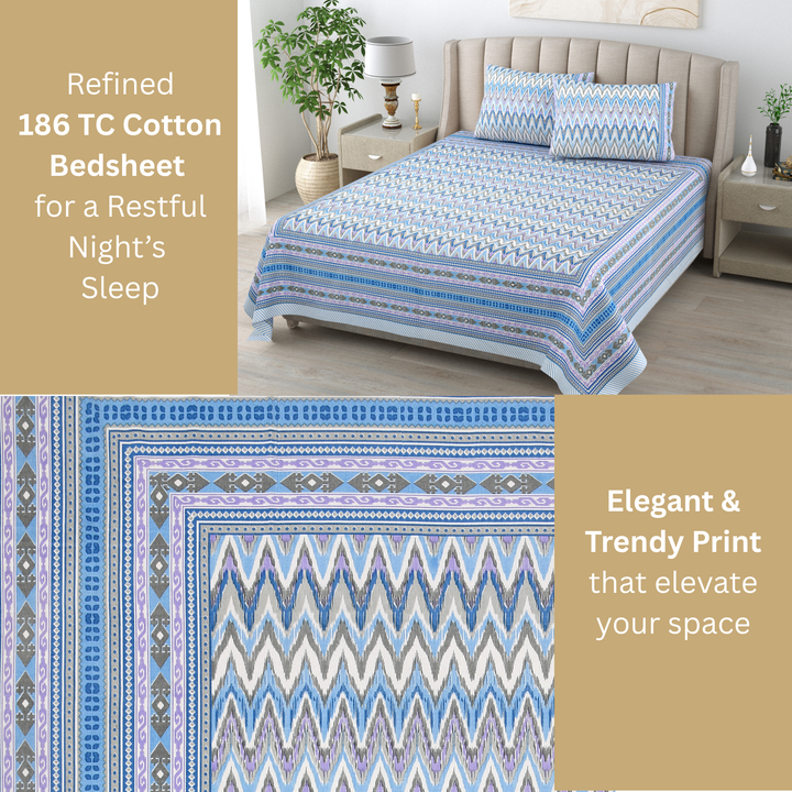 Neel Leher Pure Cotton King Size Bedsheet –  95 x 108 inch | 186 TC Blue