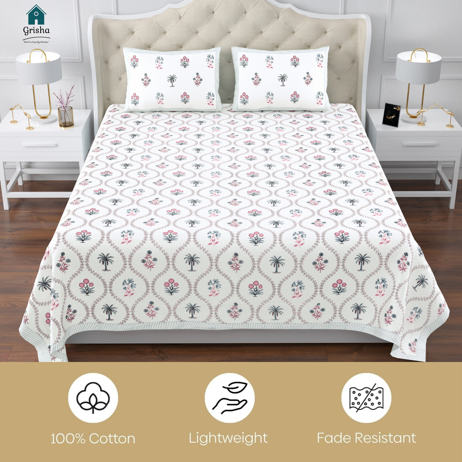Rajasthani Pure Cotton King Size Bedsheet Flat / Fitted for Double Bed