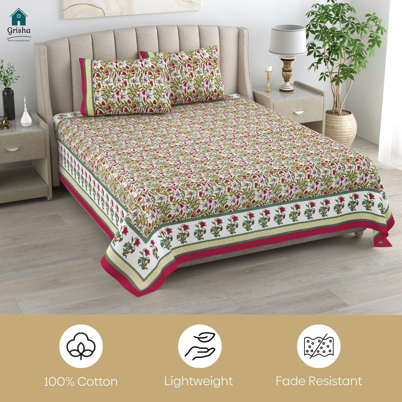Rajasthani Pure Cotton King Size Bedsheet Flat / Fitted for Double Bed