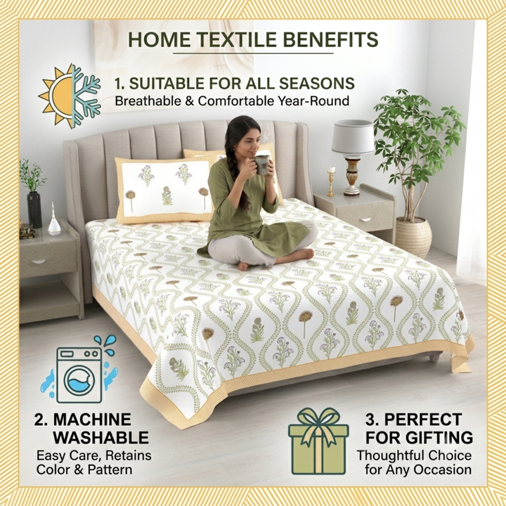 Meher Bloom Pure Cotton King Size Bedsheet – 95 x 108 inch | 186 TC Beige