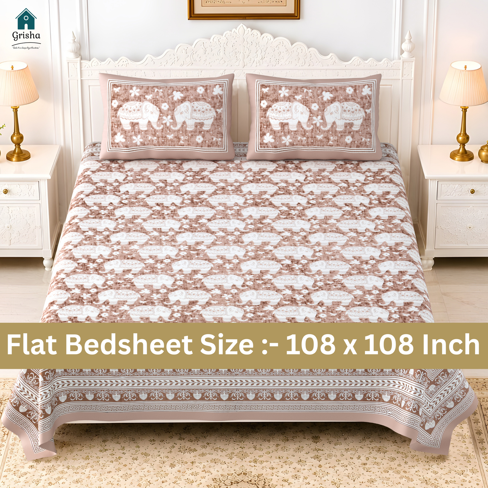 Rajasthani Pure Cotton King Size Bedsheet Flat / Fitted for Double Bed