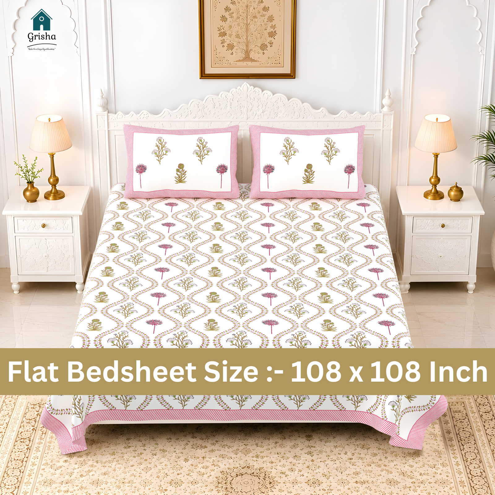 Rajasthani Pure Cotton King Size Bedsheet Flat / Fitted for Double Bed