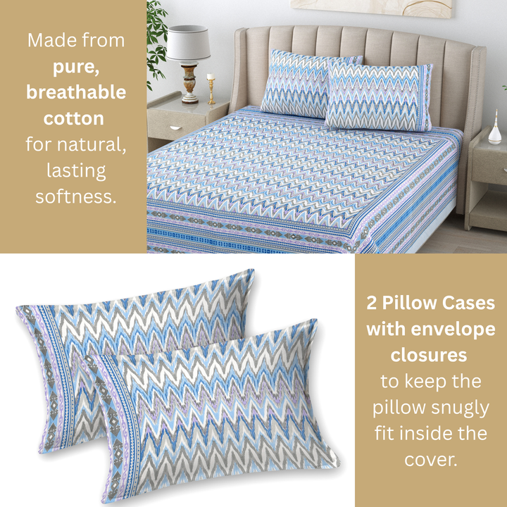 Neel Leher Pure Cotton King Size Bedsheet –  95 x 108 inch | 186 TC Blue
