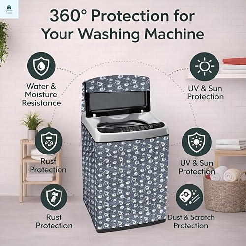 Top Load Washing Machine Cover for 6 kg to 7.5 kg, Waterproof &amp; Dustproof with Zipper – White Grey