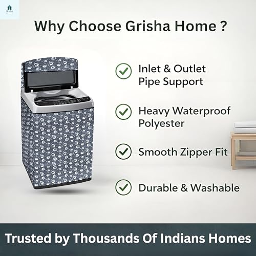 Top Load Washing Machine Cover for 6 kg to 7.5 kg, Waterproof &amp; Dustproof with Zipper – White Grey