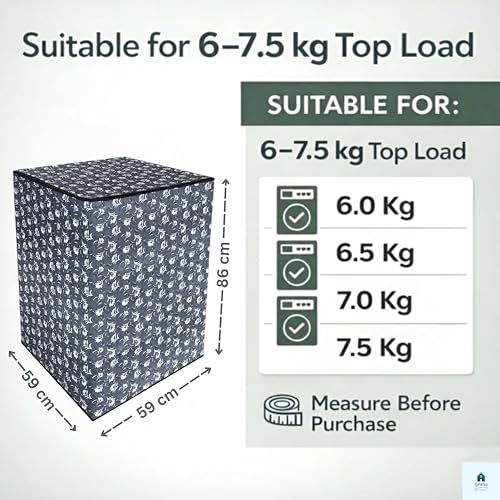Top Load Washing Machine Cover for 6 kg to 7.5 kg, Waterproof &amp; Dustproof with Zipper – White Grey