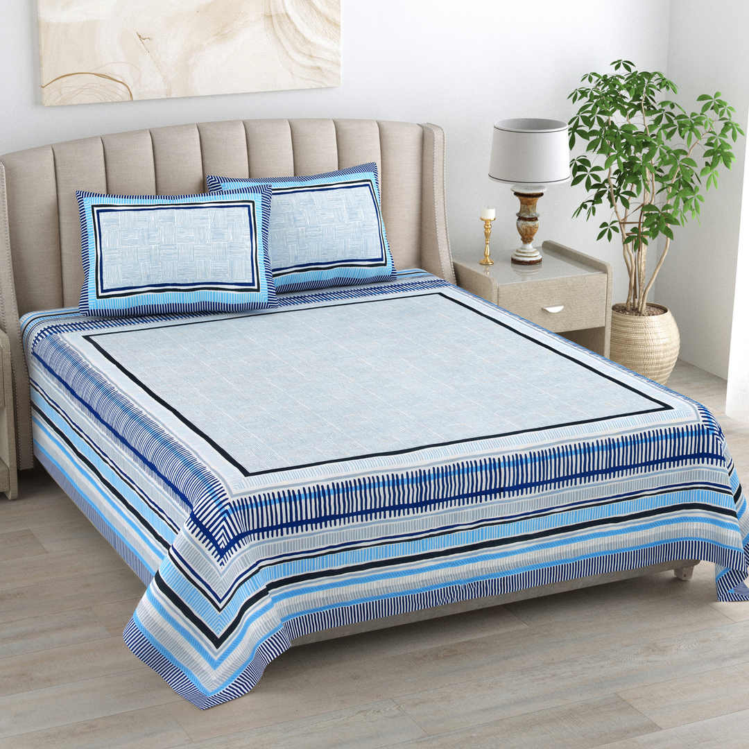 Neel Dhara Pure Cotton King Size Bedsheet – 95 x 108 inch | 186 TC Navy Blue