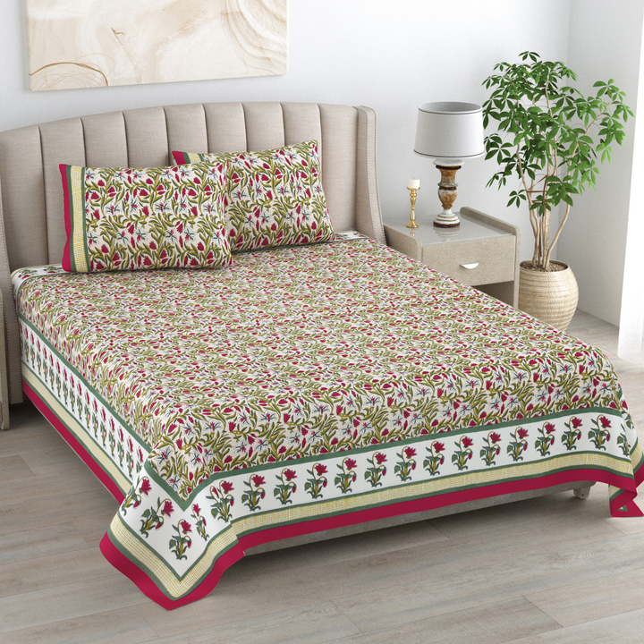 Phool Bagh Pure Cotton King Size Bedsheet –  95 x 108 inch | 186 TC Maroon