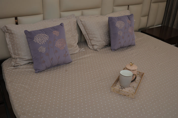 Sukoon Dot Design 100% Cotton King Size Bedsheet, 400 TC Brown