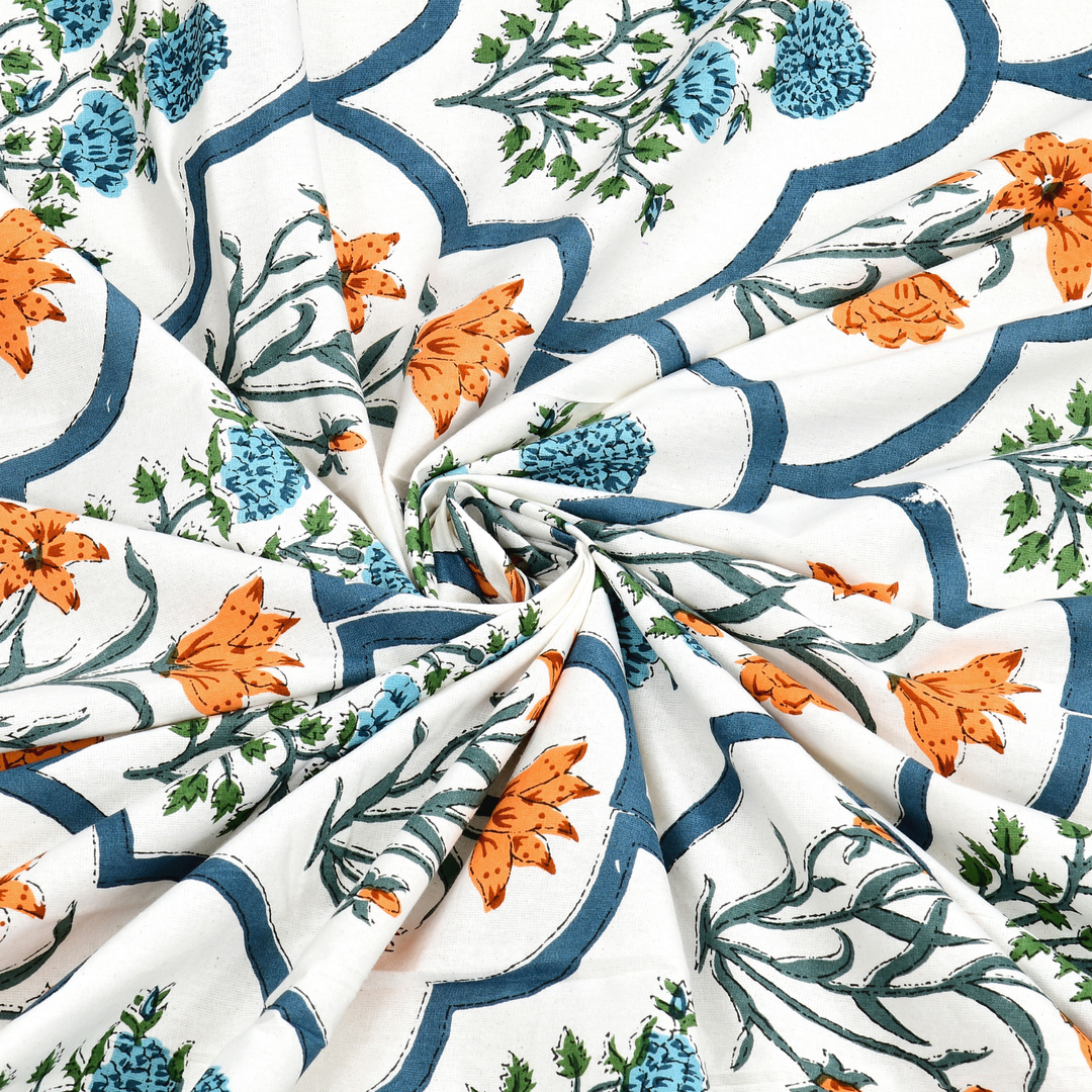 Gulbahar Pure Cotton King Size Bedsheet –  108 x 108 inch | 186 TC Blue & White