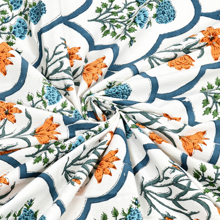 Gulbahar Pure Cotton King Size Bedsheet –  108 x 108 inch | 186 TC Blue & White