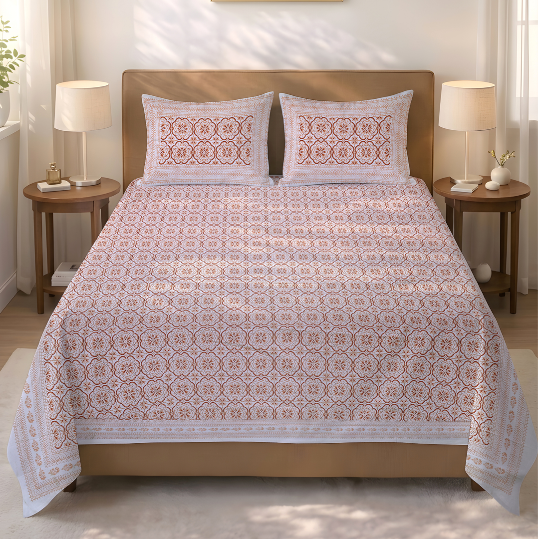 Noor Rani Pure Cotton King Size Flat Bedsheet - 186 Tc Orange