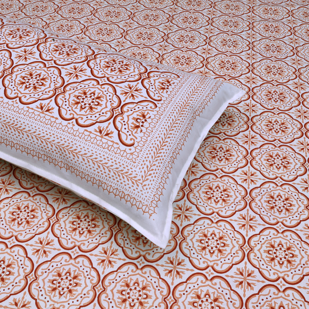 Noor Rani Pure Cotton King Size Flat Bedsheet - 186 Tc Orange