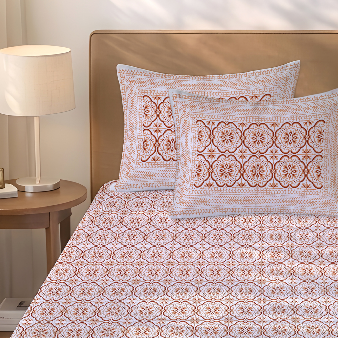 Noor Rani Pure Cotton King Size Flat Bedsheet - 186 Tc Orange